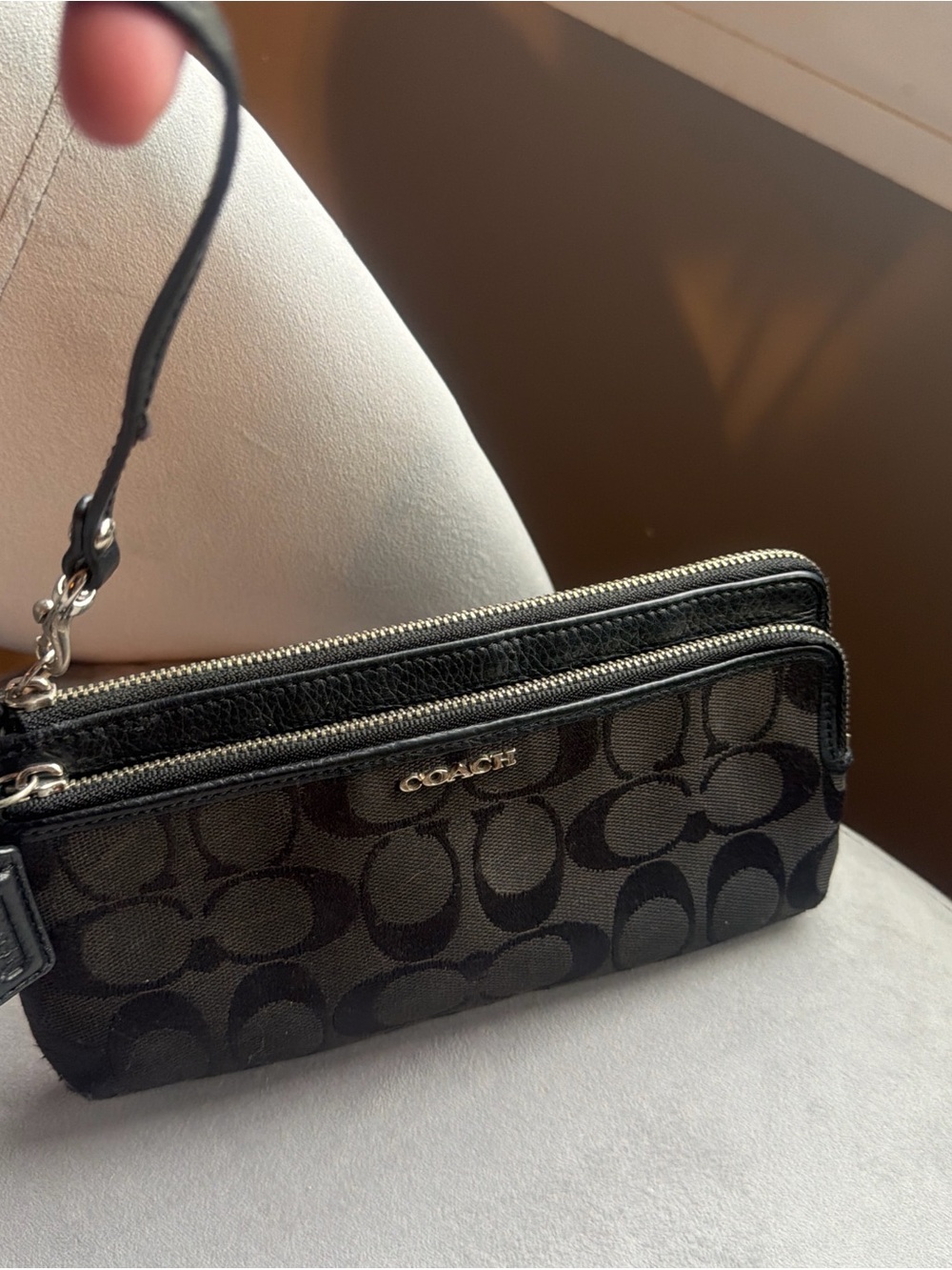 Coach Black Signature Double Zip Wristlet